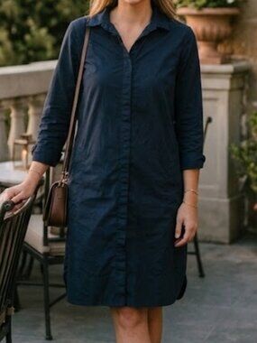 0039 Italy New Navy Cotton Shirt Dress Size L